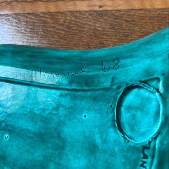 Vintage 1968 Atlantic Mold Christmas Bell Green & White Splatter Tray Platter - Picture 5 of 7